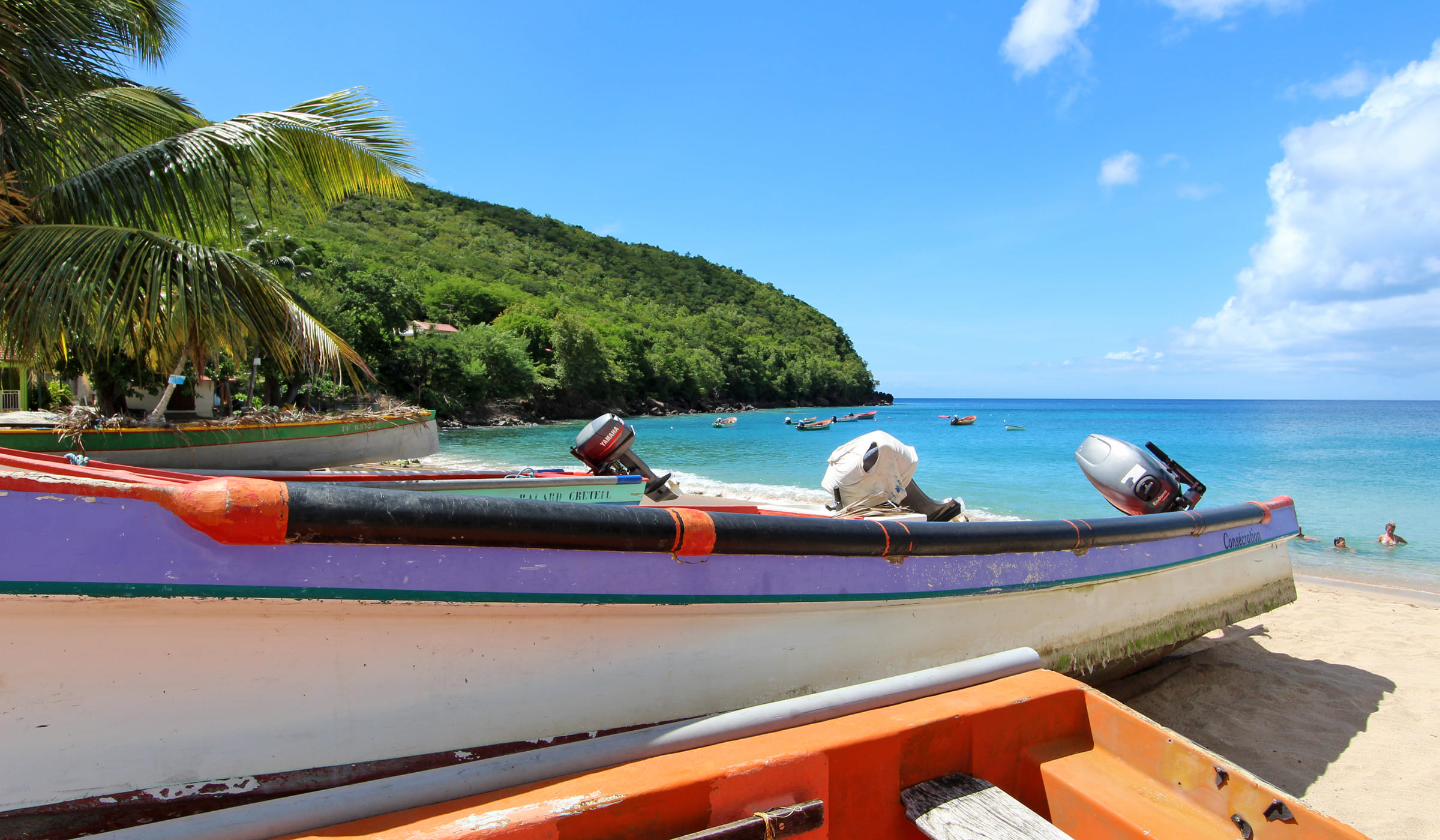 Fishing boats on the beach at Anse Dufour