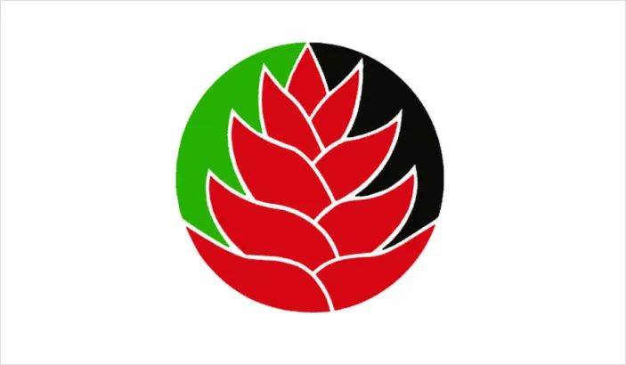 Logo du Parti Progressiste Martiniquais avec un Balisier rouge