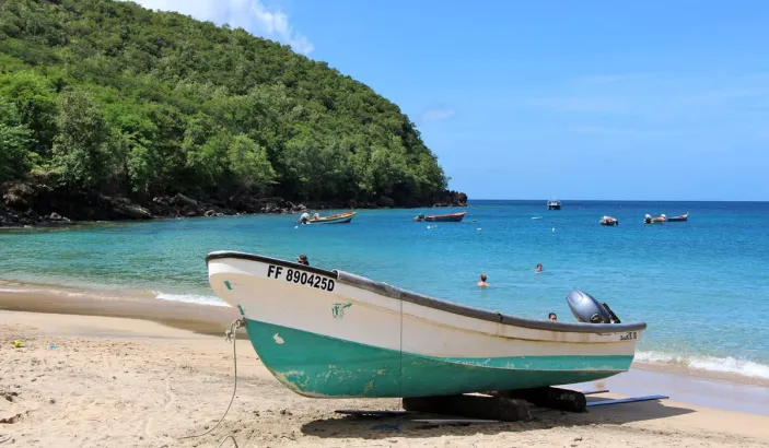 Fishing boats on the beach at Anse Dufour