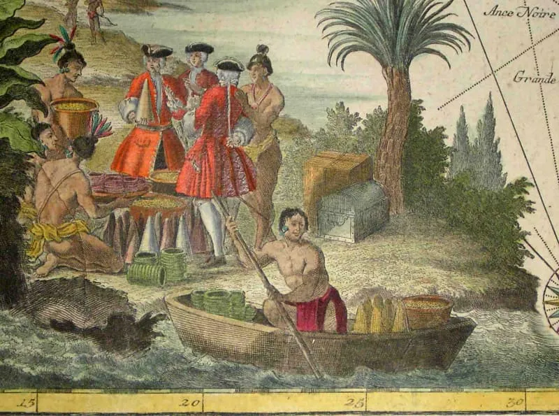 Rencontre entre les Indiens Caraïbes et Christophe Colomb