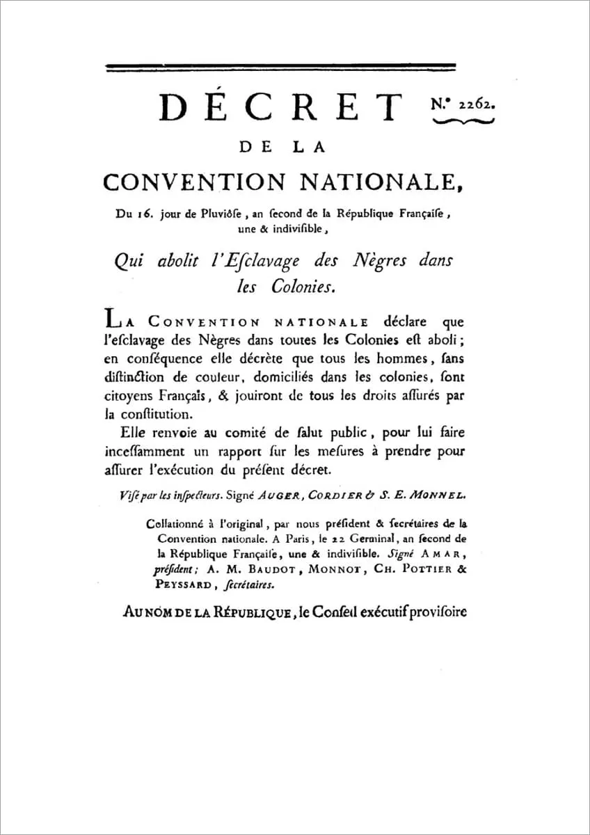 Décret de l'abolition de l'esclavage dans les colonies françaises