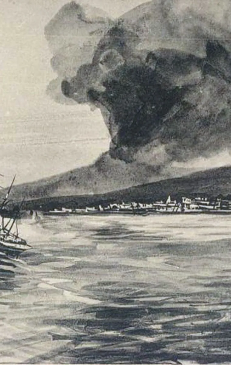 Nuée ardente sortant de la Montagne Pelée lors de l'éruption de 1902