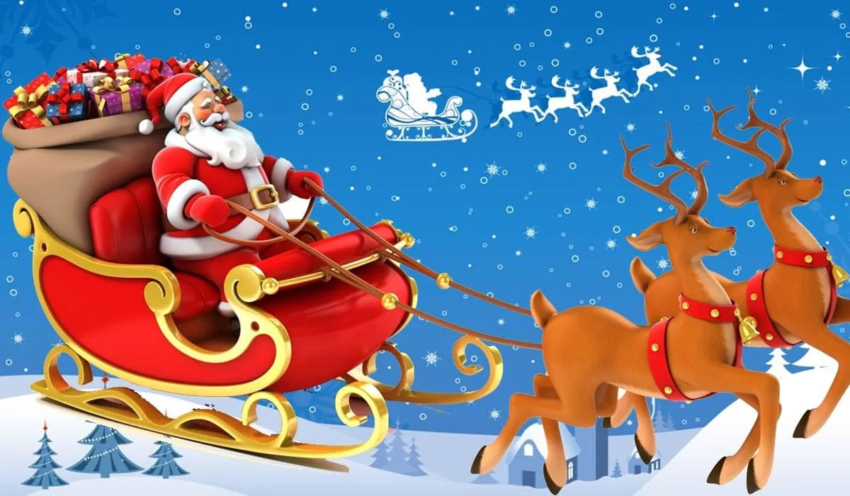 Santa Claus with his reindeers